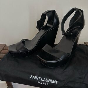 Saint Laurent Elegant Black Wedge Heels